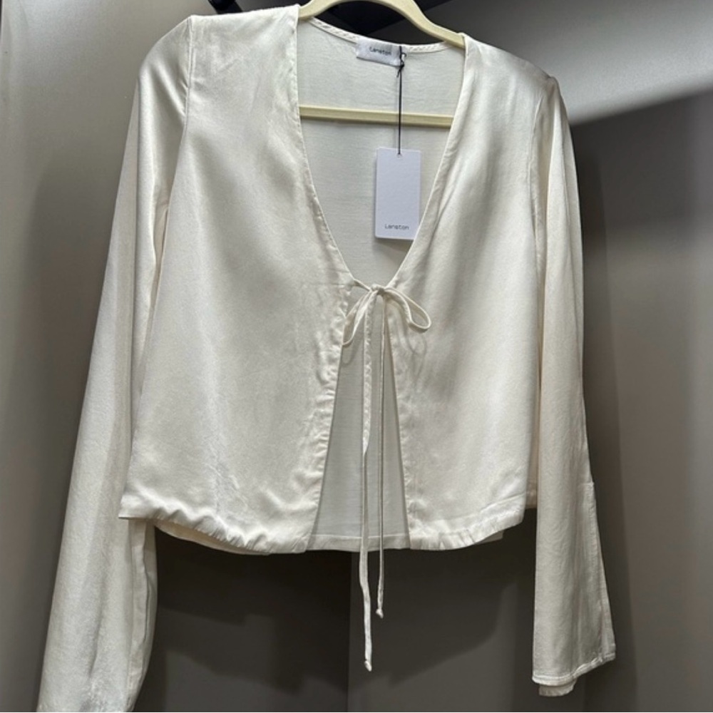 NWT Lanston Tie Cream Satin Blouse boho